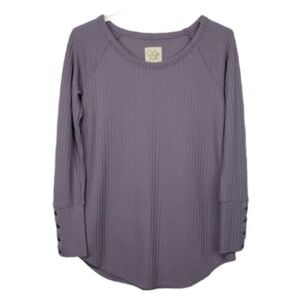 Chaser Waffle Knit Thermal Long Button‎ Sleeve Top Purple Womens Small